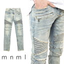 mnml ミニマル M14 STRETCH DENIM LIGHT BLUE バイカーパンツ バイカーデニム バイカー デニムパンツ ストレッチ デニム スキニー スキニージーンズ ジーンズ メンズ ジップ付 サイドジッパー サイド ジッパー 裾ジップ ZIP インポート ブランド ストリート