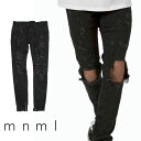 【40 OFF】 mnml ミニマル M47 STRETCH DENIM BLACK クラッシュ ダメージジーンズ ダメージ デニムパンツ スキニー スキニージーンズ ストレッチ ジーンズ メンズ ジップ付 サイドジッパー サイド ジッパー 裾ジップ ZIP インポート ブランド ストリート ファッション