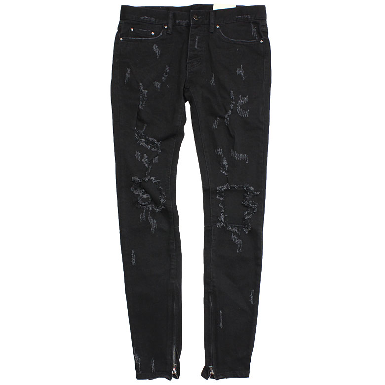 【60%OFF】 mnml ミニマル M47 STRETCH DENIM BLACK クラッシュ ダメージジーンズ ダメージ デニムパンツ スキニー スキニージーンズ ストレッチ ジーンズ メンズ ジップ付 サイドジッパー サイド ジッパー 裾ジップ ZIP インポート ブランド ストリート ファッション