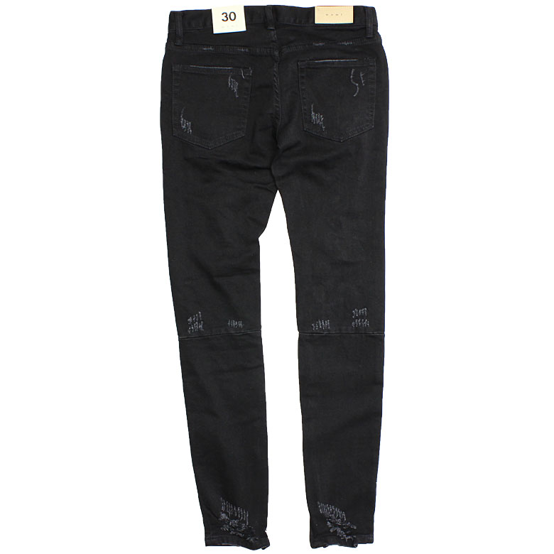 【60%OFF】 mnml ミニマル M47 STRETCH DENIM BLACK クラッシュ ダメージジーンズ ダメージ デニムパンツ スキニー スキニージーンズ ストレッチ ジーンズ メンズ ジップ付 サイドジッパー サイド ジッパー 裾ジップ ZIP インポート ブランド ストリート ファッション