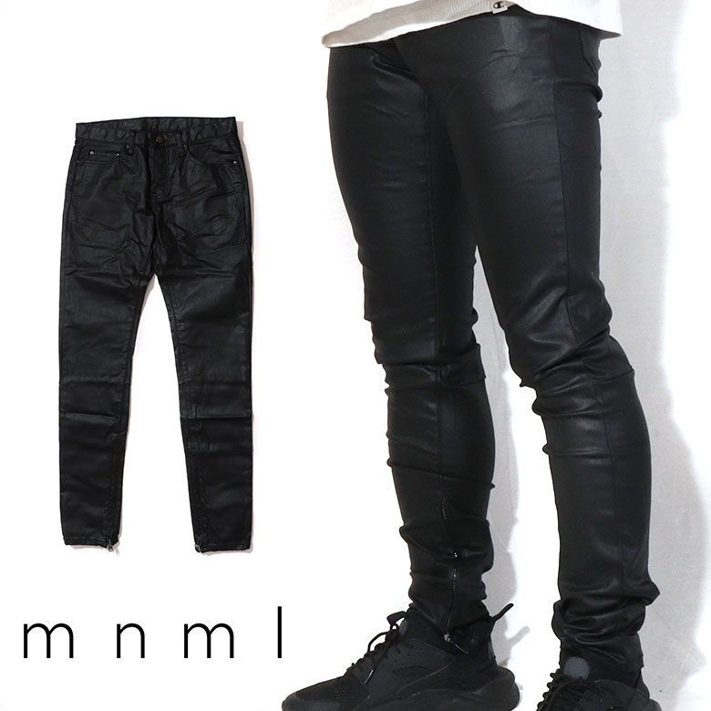 楽天COMMON SENSEmnml ミニマル M11 STRETCH DENIM BLACK ストレット ストレッチパンツ ジーンズ ダメージ デニムパンツ デニム スキニー スキニージーンズ ストレッチ ジーンズ メンズ ジップ付 サイドジッパー サイド ジッパー インポート ブランド ストリート ファッション ★Re