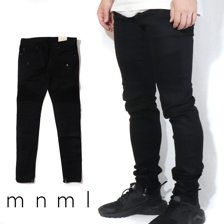 【20%OFF】 mnml ミニマル M14 STRETCH DENIM MATTE BLACK ストレッチパンツ ジーンズ ダメージ デニムパンツ デニム スキニー スキニージーンズ ストレッチ ジーンズ メンズ ジップ付 サイドジッパー サイド ジッパー ZIP インポート ブランド ストリート ファッション