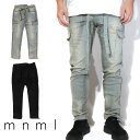 【20 OFF】 mnml ミニマル DENIM CARGO PANTS カーゴ デニム ジーンズ ダメージ デニムパンツ ストレッチ デニム スキニー カーゴパンツ ジーンズ ブラック メンズ ドローコード ベルトひも ワイドパンツ ブランド ストリート