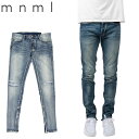 mnml ミニマル M34 DENIM BLUE クラッシュ ダメージジーンズ ダメージ デニムパンツ デニム スキニー スキニージーンズ ストレッチ ジーンズ メンズ ジップ付 サイドジッパー サイド ジッパー 裾ジップ ZIP インポート ブランド ストリート ファッション ★Re