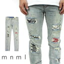 mnml ミニマル X214 STRETCH DENIM クラッシュ ダメージジーンズ ダメージ デニムパンツ デニム スキニー スキニージーンズ ストレッチ ジーンズ メンズ タイト デニム インポート ブランド ストリート ファッション ★Re