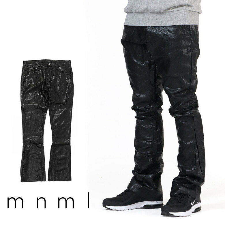 mnml ミニマル B169 LEATHER FLARE DENIM フレア フレアパンツ フレアデニム ブーツカット パンツ デニム バギー ルーズフィット ストレッチ ジーンズ メンズ タイト デニム インポート ブラン…