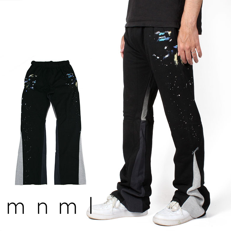 mnml ミニマル CONTRAST BOOTCUT SWEATPANTS スウェットパンツ ブーツカット フレア 裏起毛 バギー ルーズフィット BLACK ブラック ストレッチ メンズ タイト インポート ブランド ストリート ファッション ★Re