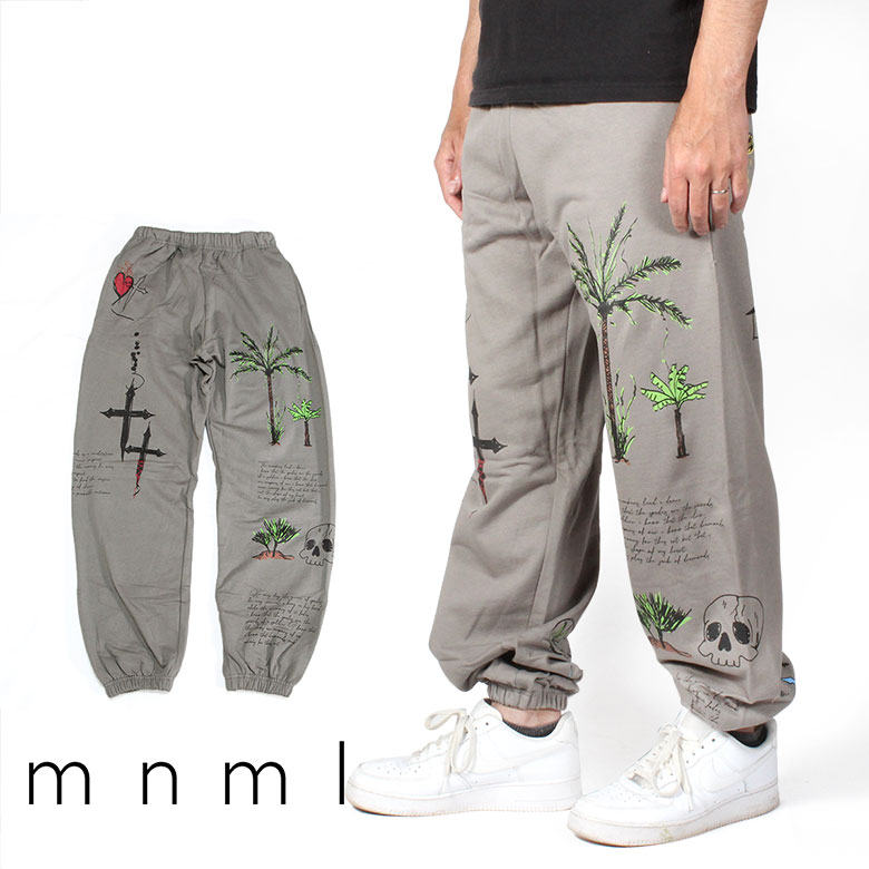 【20%OFF】 mnml ミニマル BEACH SWEATPANTS スウェットパンツ 裏パイル メンズ スウェット ルーズフィット GREY グレー ストレッチ メンズ タイト インポート ブランド ストリート ファッション