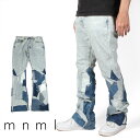 mnml ミニマル B424 PATCH FLARE DENIM デニムパンツ ブーツカット フレア バギー ルーズフィット BLUE ブルー デニム ジーンズ ストレッチ メンズ タイト インポート ブランド ストリート ファッション ★Re