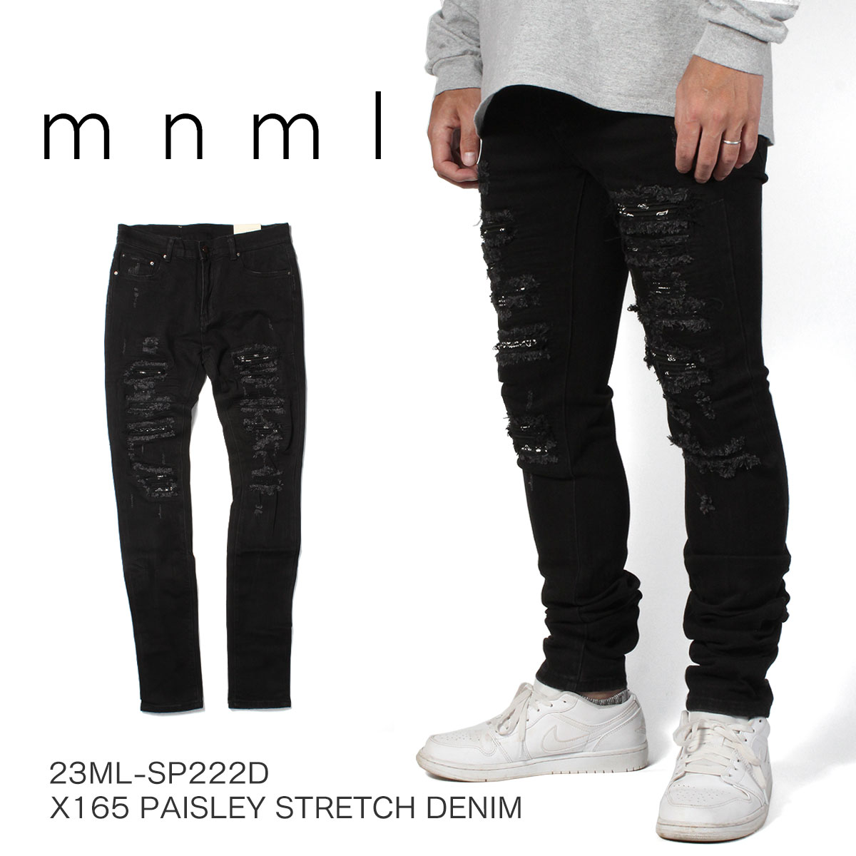 mnml ߥ˥ޥ X165 PAISLEY STRETCH DENIM BLACK å ᡼ ᡼ ǥ˥ѥ ѥ Υ󥹥ȥå ǥ˥ ˡ ˡ   å ݡ ֥ ȥ꡼ եå