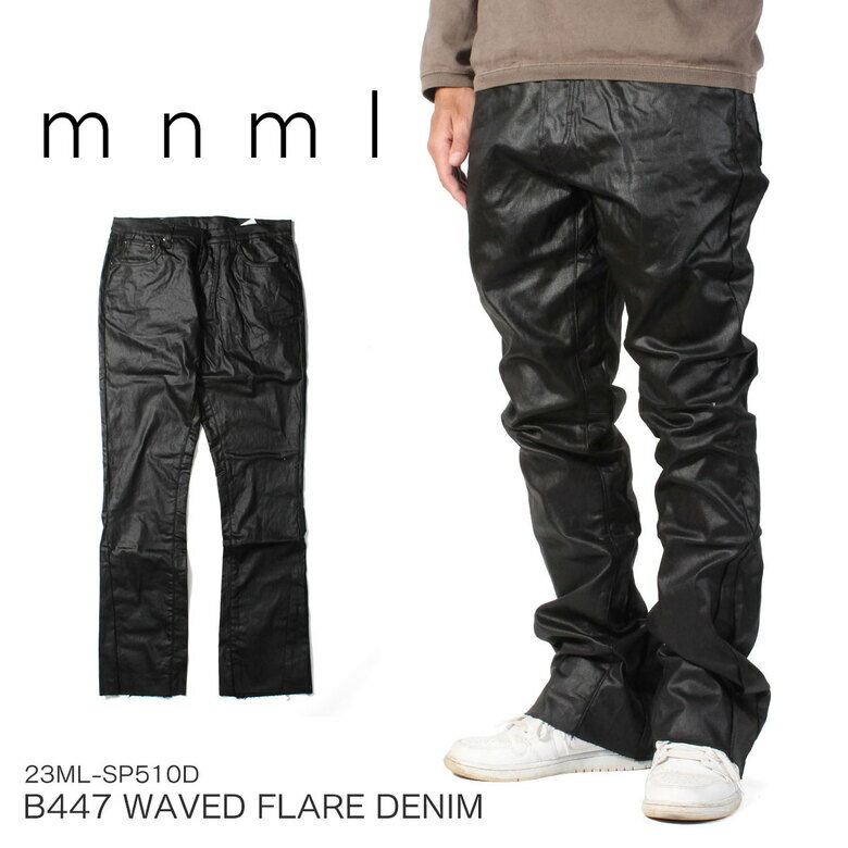 楽天COMMON SENSEmnml ミニマル B447 WAXED FLARE DENIM BLACK フレア フレアパンツ フレアデニム ブーツカット パンツ デニム バギー ルーズフィット ストレッチ ジーンズ メンズ タイト デニム インポート ブランド ストリート ファッション ★Re