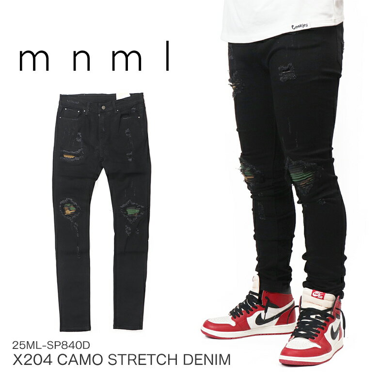 Rakuten - mnml ミニマル X204 CAMO STRETCH DENIM BLACK スキニー デニムパンツ ストレッチ スキニーデニム スキニージーンズ ジーンズ メンズ グレー ブルー インポート ブランド ストリート ファッション