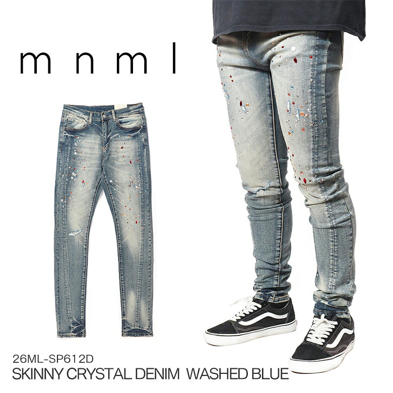 mnml ミニマル SKINNY CRYSTAL DENIM WASHED BLUE スキニー デニムパンツ ストレッチ スキニーデニム スキニージーンズ ジーンズ メンズ ホワイト インポート ブランド ストリート ファッション