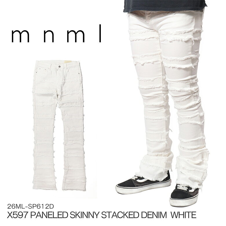 mnml ミニマルX597 PANELED SKINNY STACKED DENIM WHITE スキニー デニムパンツ ストレッチ スキニーデニム スキニージーンズ ジーンズ メンズ ホワイト インポート ブランド ストリート ファッション