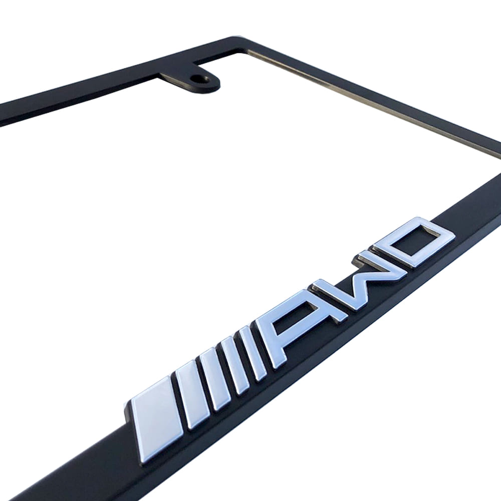 AWD 立体文字 chrome ナンバーフレーム ライセンスフレーム 2枚セット 新基準対応 日本サイズ 車 カー用品 カーアクセサリー 普通車 軽自動車 US アメリカン カスタム ドレスアップ 簡単取付 艶消しブラック 送料無料 3