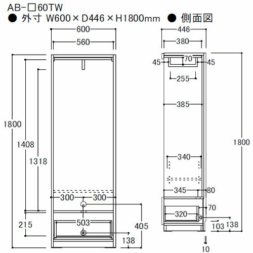 【条件付きで開梱設置(総額11万円以上お買い上げ時のみ)】バレッタ AB-(色)60TW【幅60cm  トールキャビネット(スライドハンガー)】綾野製作所正規販売店 [3]