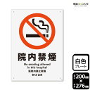 標識SQUARE 「院内禁煙」 CTK1092 【プラスチックプレート】タテ型 横200mm×縦276mm