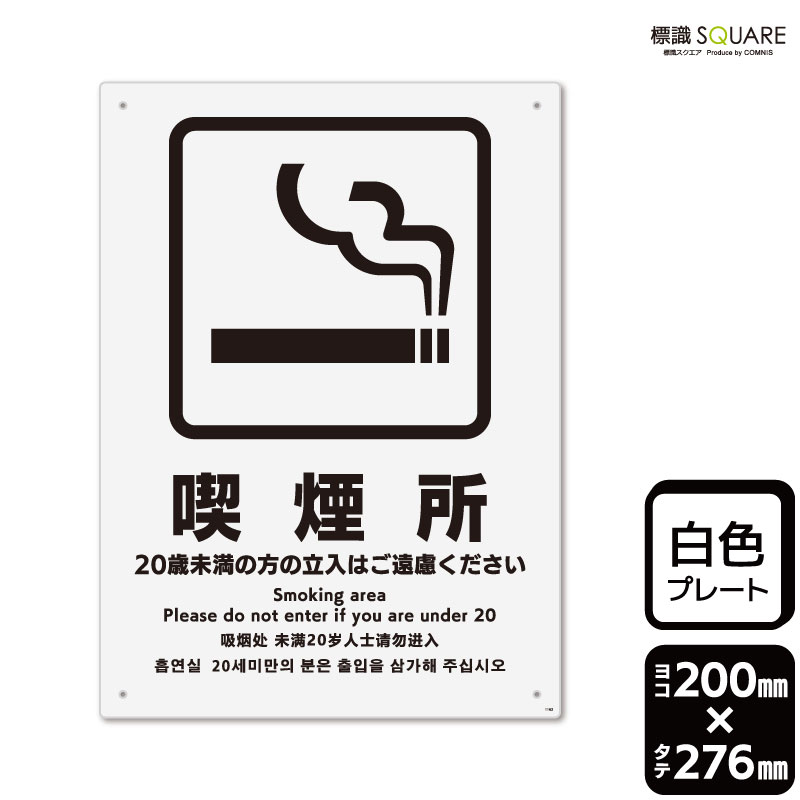 標識SQUARE　「喫煙所 20歳未満の方の立入はご遠慮くだだい」　CTK1162　【プラスチックプ ...