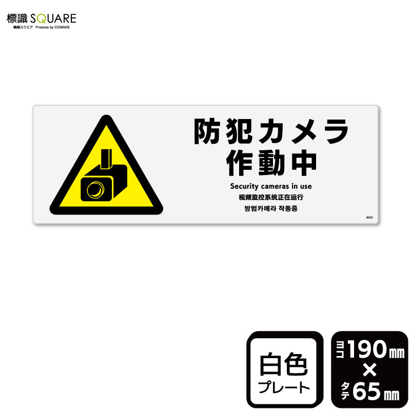 標識SQUARE　「防犯カメラ作動中」　CTK6035　【プラスチックプレート】ヨコ型　横190mm×縦65mm