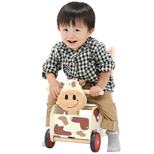 木のおもちゃ 知育玩具 手押し車 乗用玩具 アイムトイ ウォーカー＆ライド カウ 誕...