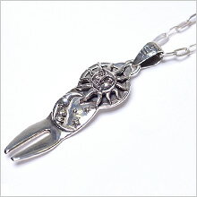 グリーンフォーク型 シルバー925 ペンダント ネックレス シルバーアクセサリー ＜チェーンE＝レオンチェーンタイプ＞