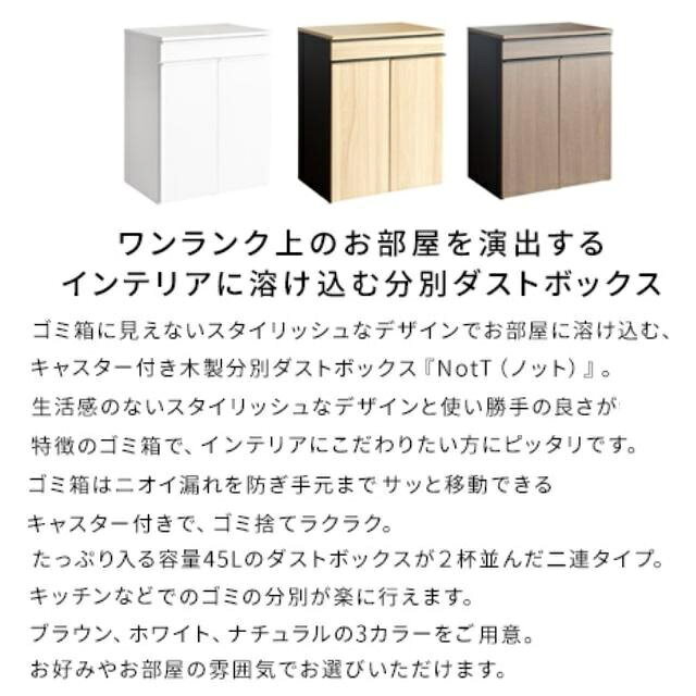 ゴミ箱 2連式 大容量 45リットル 45L 分別 扉付き 幅60cm 60 DB-F2200 NotT ノット 分別 キャスター付き ダストボックス 蓋付きゴミ箱 ごみ箱 木製 ごみ箱に見えないごみ箱 分別ゴミ箱 収納 プッシュ式 縦型 省スペース 北欧 おしゃれ [2]