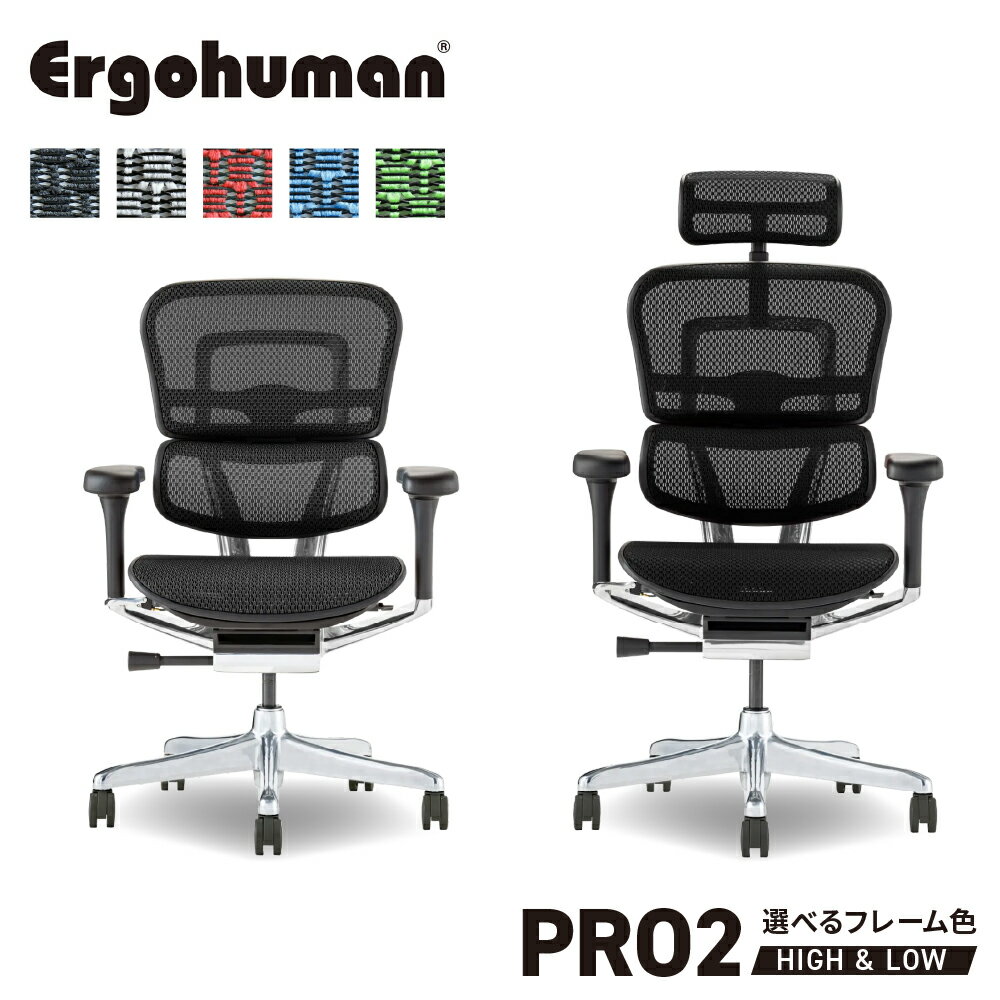 【最大400円OFFクーポン配布中】【豪華プレゼントジャケットハンガー付(レビュー特典)】 新型 エルゴヒューマン プロ2 オフィスチェア EHP2-HAM EHP2-LAM Ergohuman Pro2 ヘッドレスト ハイタイプ ハイバック ロータイプ ローバック 肘付き 疲れにくい チェア メッシュ