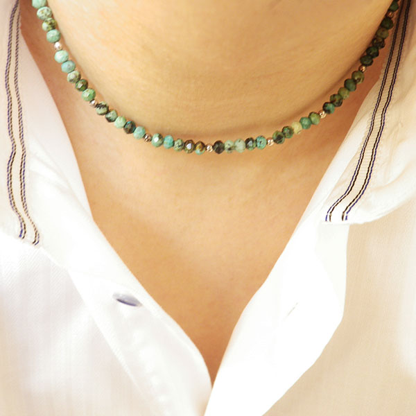 35cm ターコイズ & Silver925 ネックレス チェーン ボタンカッティングストーン【35cm】ネックレス チェーン ジュエリー シルバー925 天然...