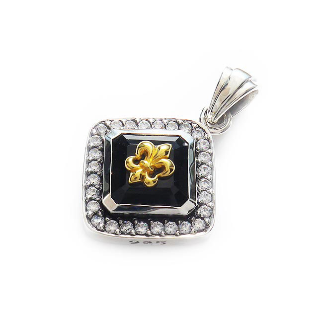 ゴールドフレアトップ ペンダント オニキス ジルコニア シルバー925 silver925 ネックレス メンズ レディース アクセサリー ジュエリー 百合紋章 ...