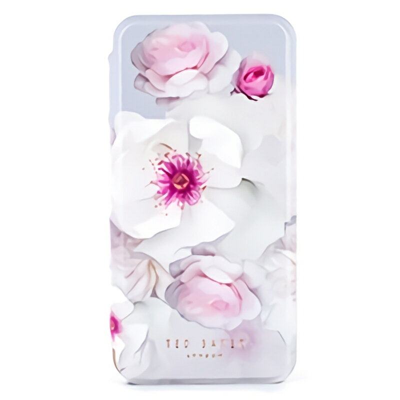 TED BAKER iPhone X XS マルチ NAILBISE Chelsea Grey WHITE チェルシー グレー ホワイト 花柄 スマホケース Apple アップル アイフォン 10 手帳型 ブックタイプ ミラー付き ボタニカル ファッション ブランド スマホカバー