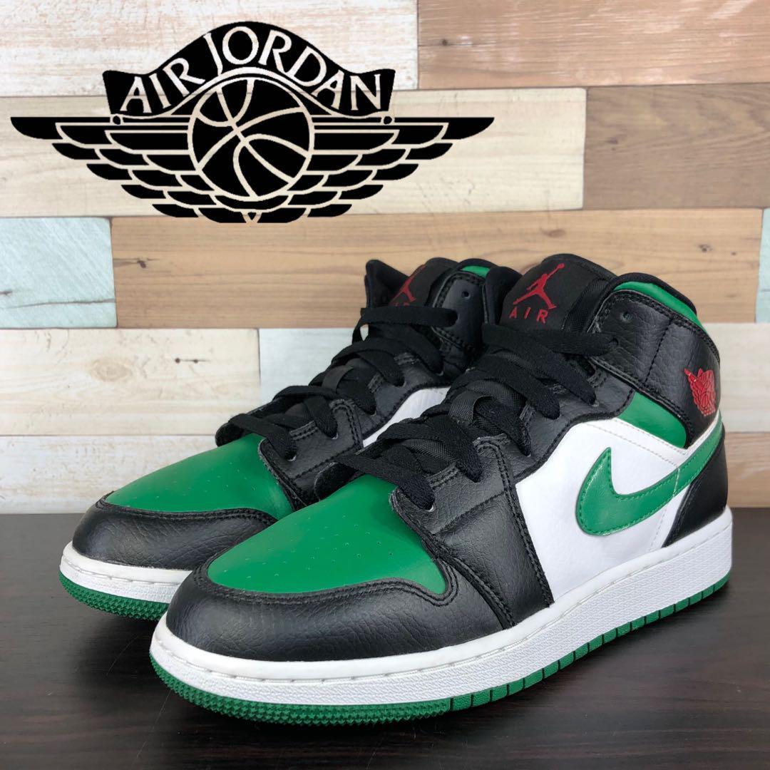 乐天商城 - ＼5月限定エントリーでP10倍／【中古】NIKE AIR JORDAN 1 MID ナイキ エアジョーダン1 ミッド グリーン ブラック 24cm U08973 554725-067