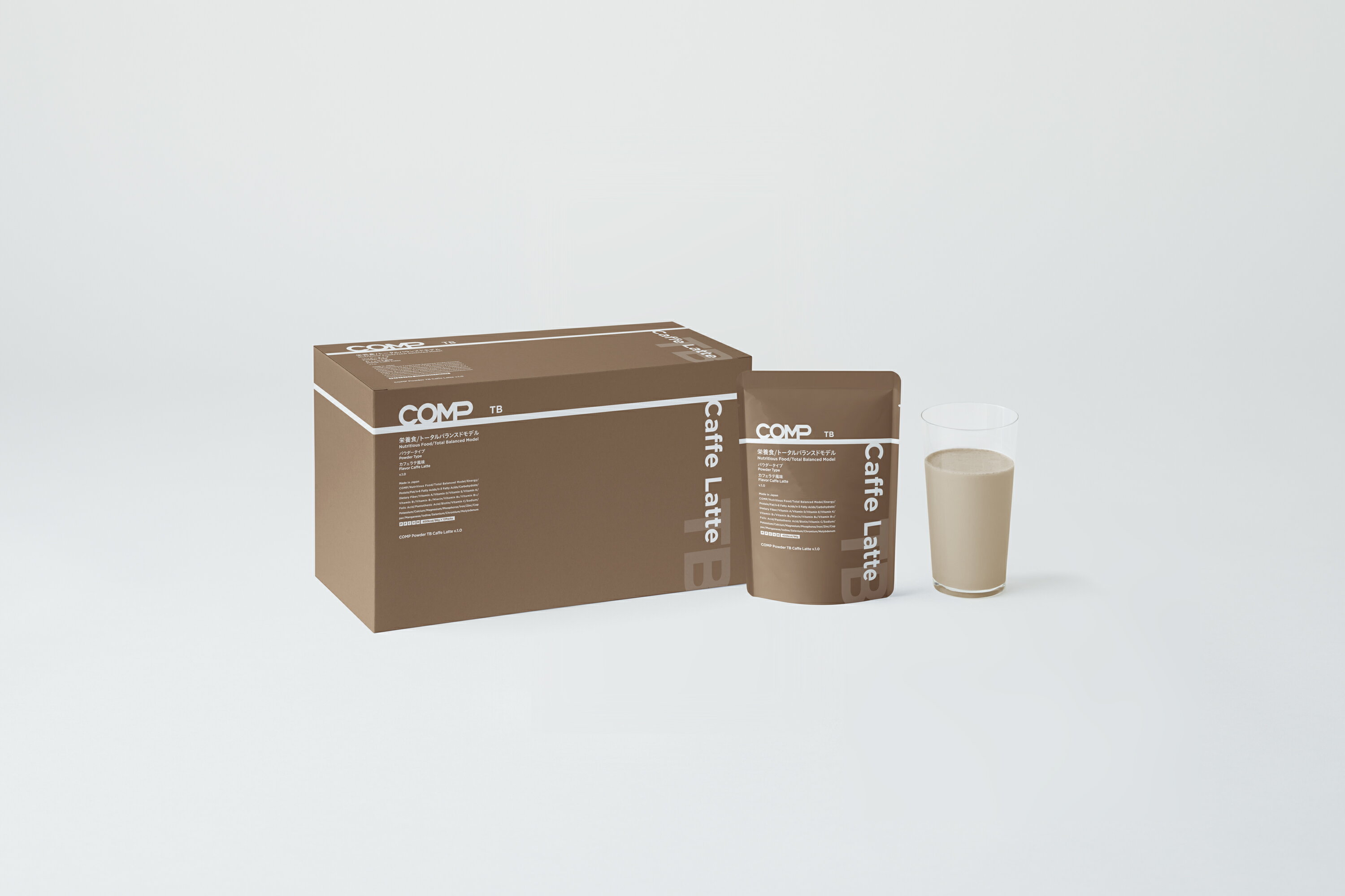 COMP Powder TB Caffe Latte v.1.0 400kcal 12袋×1箱　高たんぱく質 必須アミノ酸 必須脂肪酸 中鎖脂肪酸 食物繊維 ビタミン ミネラル ポリフェノール