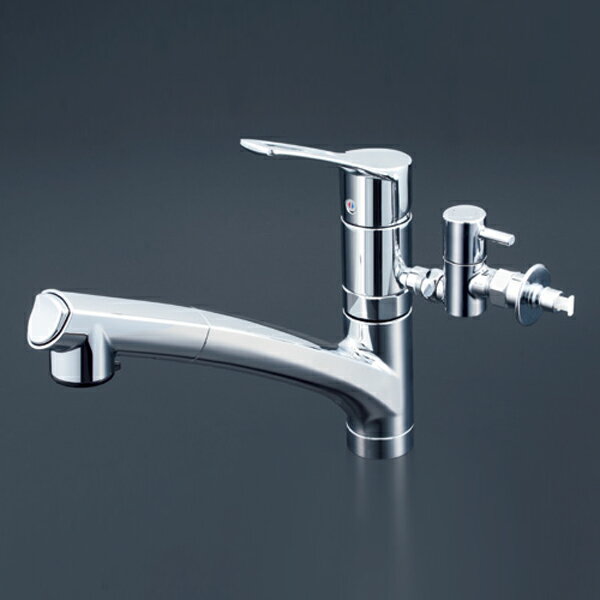 【KM5021ZTTU】 KVK キッチン 給水・給湯接続／シングルレバー シャワー付混合水栓 分岐止水栓付