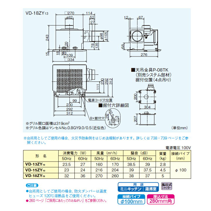 【VD-18ZY13】三菱 ダクト用換気扇 天井埋込形 台所用 低騒音形 VD-18ZY12後継機種 MITSUBISHI 2
