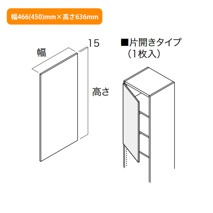 【N3HD-W04S-KW】南海プライウッド 収納材 開戸 鏡面ホワイト 片開きタイプ幅466(450)mm×高さ636mm NANKAI PLYWOOD