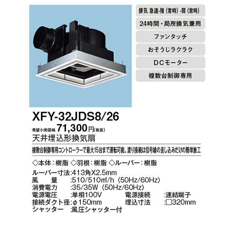 【FY-32JDS8/26】パナソニック 天埋換気扇 本体・ルーバーセット 排気・急速−強−弱...