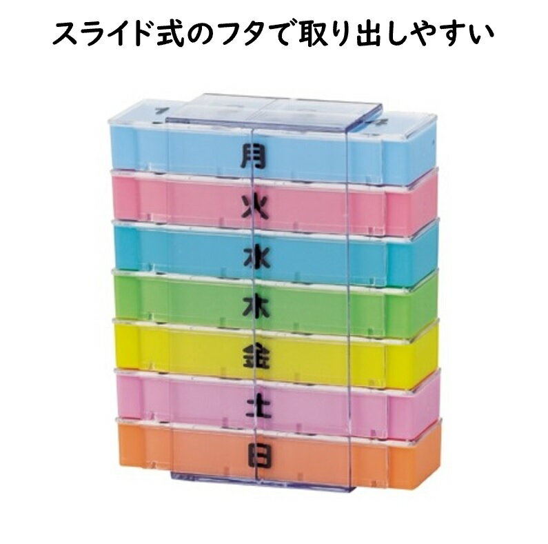 メーカー：幸和製作所 商品の詳細 材質：ポリプロピレン、ポリスチレン、樹脂 サイズ：10cm×11.8cm×4cm こちらの商品は1週間分が管理でき、1日分ずつ持ち運びもできる商品です。 商品説明 ・1週間分をまとめて卓上に置いても邪魔にならない積み重ね型ケース ・1日ずつ持ち運ぶことができます ・指先の力が弱い方でも無理なく開けることができます ・朝、昼、夜、寝る前など、分けて入れることができます 生活支援カテゴリーはこちら リハビリ関連・レクリエーション・その他はこちら 商品番号：3252