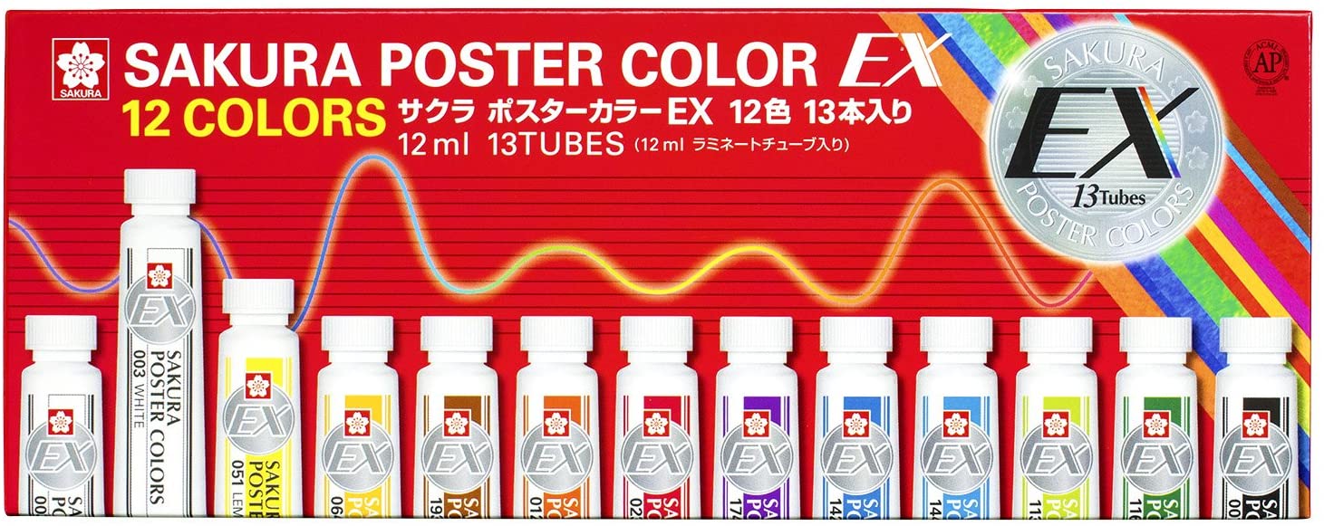 【★エントリーで全品ポイント10倍！★】サクラクレパス 絵の具 ポスターカラー EX 12色13本(白2本)入り PEW13