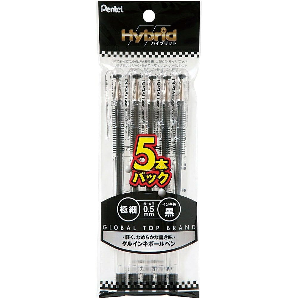Writing Things - 【6個まで同梱可能】ぺんてる ボールペン ハイブリッド XK105GA5 5本パック 黒