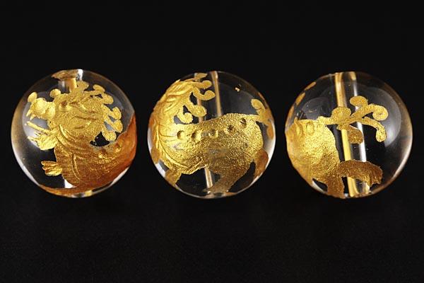 乐天商城 - 【彫刻ビーズ】水晶 12mm (金彫り) 「龍生九子」八男「スアンニ」 [1粒売り(バラ売り)] 【パワーストーン 天然石 アクセサリー】