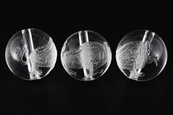 【彫刻ビーズ】水晶 12mm (素彫り) 「龍生九子」五男「トウテツ」 [1粒売り(バラ売り)] 【パワーストーン 天然石 アクセサリー】