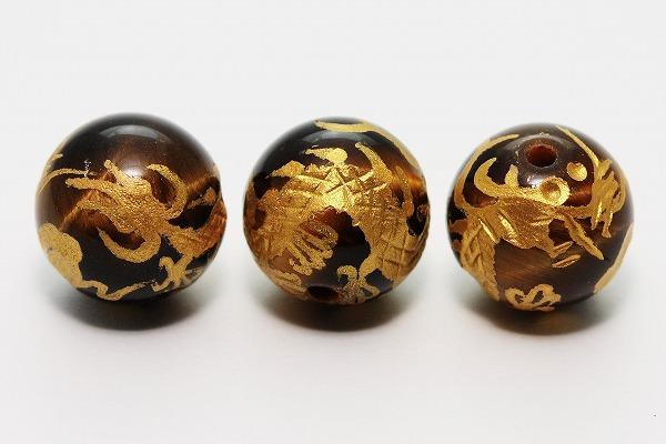 乐天商城 - 【彫刻ビーズ】タイガーアイ 10mm (金彫り) 五爪龍 [1粒売り(バラ売り)] 【パワーストーン 天然石 アクセサリー】