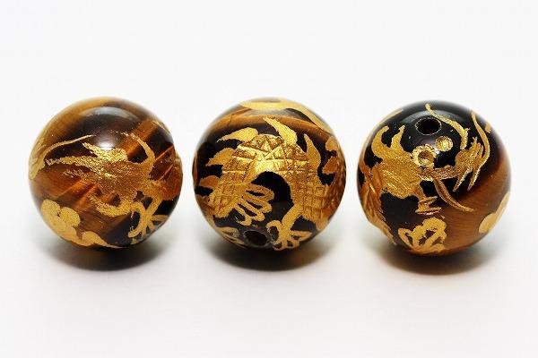 【彫刻ビーズ】タイガーアイ 12mm (金彫り) 五爪龍 [1粒売り(バラ売り)] 【パワーストーン 天然石 アク..