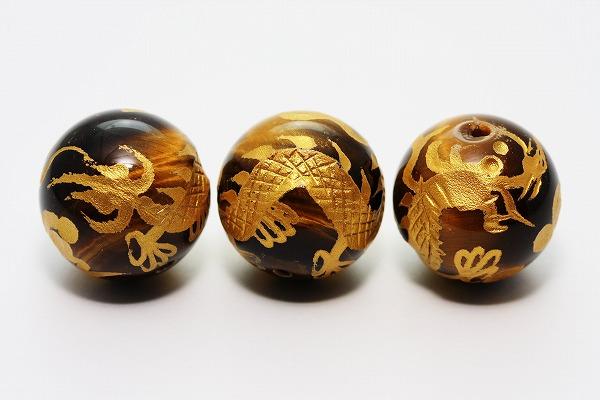 【彫刻ビーズ】タイガーアイ 18mm (金彫り) 五爪龍 [1粒売り(バラ売り)]　※DM便・ネコポス不可※ 【パワ..