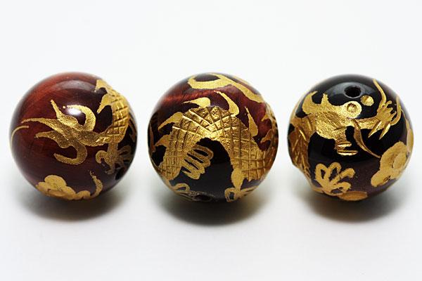 【彫刻ビーズ】レッドタイガーアイ 16mm (金彫り) 五爪龍 [1粒売り(バラ売り)] 【パワーストーン 天然..
