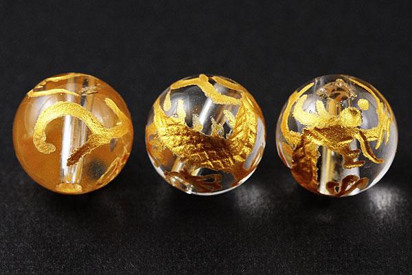 【彫刻ビーズ】水晶 8mm (金彫り) 青龍 1粒売り(バラ売り) 【パワーストーン 天然石 アクセサリー】