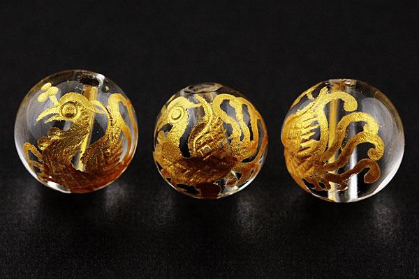 Genuine, Semi-Precious Stones - 【彫刻ビーズ】水晶 8mm (金彫り) 朱雀 [1粒売り(バラ売り)] 【パワーストーン 天然石 アクセサリー】
