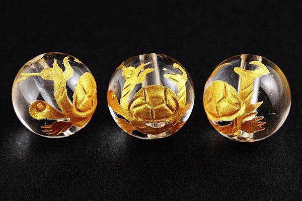 【彫刻ビーズ】水晶 8mm (金彫り) 玄武 [1粒売り(バラ売り)] 【パワーストーン 天然石 アクセサリー】