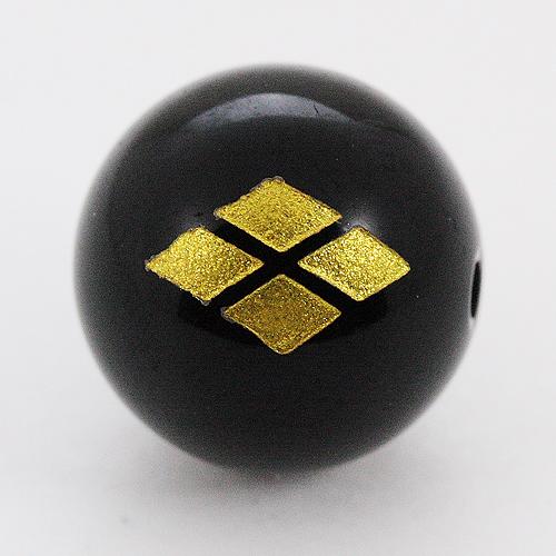 【彫刻ビーズ】オニキス 12mm (金彫り) 戦国武将「武田信玄」(横穴) [1粒売り(バラ売り)] 【パワースト..