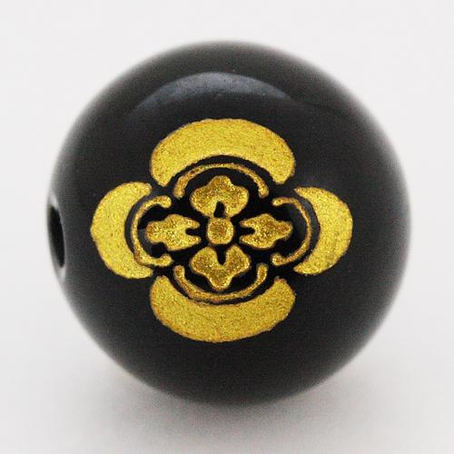 【彫刻ビーズ】オニキス 12mm (金彫り) 戦国武将「滝川一益」(横穴) [1粒売り(バラ売り)] 【パワーストーン 天然石 アクセサリー】